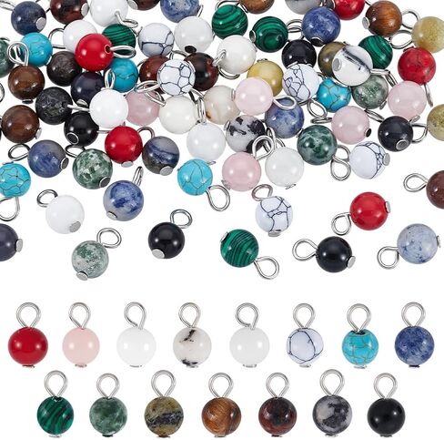PH PandaHall 90pcs 15 Styles Round Gemstone Pendants 6mm Natural Stone Charms Stone Pendants Round Loose Beads with Silver Loop Quartz Stone Charms for Necklace Bracelet Earring DIY Crafts in Saudi Arabia