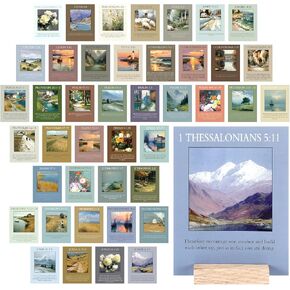 60 قطعة من بطاقات الكتاب المقدس الآية مع قطعة واحدة من الحامل الخشبي مقاس 5.51 × 4.33 بوصة، بطاقة ذاكرة الكتاب المقدس المسيحية، بطاقات عقلية مسيحية للمنزل والفصول الدراسية وأماكن العمل والهدايا (نمط عتيق) in Kuwait