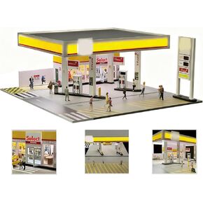 1/64 Scale Japanese Gas- Station Building Scene Model, DIY Realistic Architectural Scene Miniature Model Gift for Teens Adults, Vehicles Figures and Tools are Not Included in Kuwait