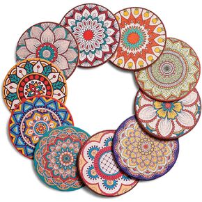 Drinks Coasters,Vintage Ethnic Floral Fabric Coasters Bar Coasters Cup Coasters for Friends,Housewarming,Party,Living Room Decor, 10pcs/Set, 5.12"/13cm (Mixed Colors) in Kuwait