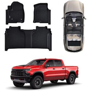 سجادات أرضية لسيارة 2019-2025 Chevy Silverado/GMC Sierra 1500 و2020-2025 Silverado/Sierra 2500HD/3500HD Crew Cab (مناسبة للتخزين الخلفي تحت المقعد ومقعد الدلو الأمامي)، بطانات أرضية TPE لجميع الأحوال الجوية in Saudi Arabia