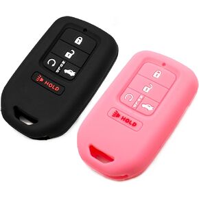 Silicone Key Fob Cover Fit for Honda Civic Accord Pilot CR-V Insight Passport Smart 5 Buttons Keys | Car Accessories | Remote Key Protection Case - Black & Black in Saudi Arabia