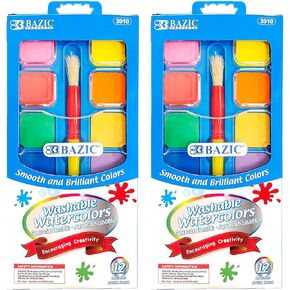ألوان مائية من بازيك مع فرشاة ولوحة خلط، مجموعة طلاء غير سامة مكونة من 12 لونًا، من أجل اللوازم الفنية الممتعة للهوايات، لوحة نابضة بالحياة، هدية للفنانين الأطفال، عبوة واحدة in Kuwait