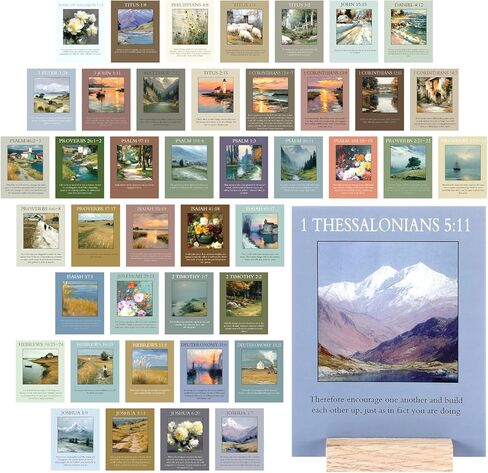 60 قطعة من بطاقات الكتاب المقدس الآية مع قطعة واحدة من الحامل الخشبي مقاس 5.51 × 4.33 بوصة، بطاقة ذاكرة الكتاب المقدس المسيحية، بطاقات عقلية مسيحية للمنزل والفصول الدراسية وأماكن العمل والهدايا (نمط عتيق) in Kuwait