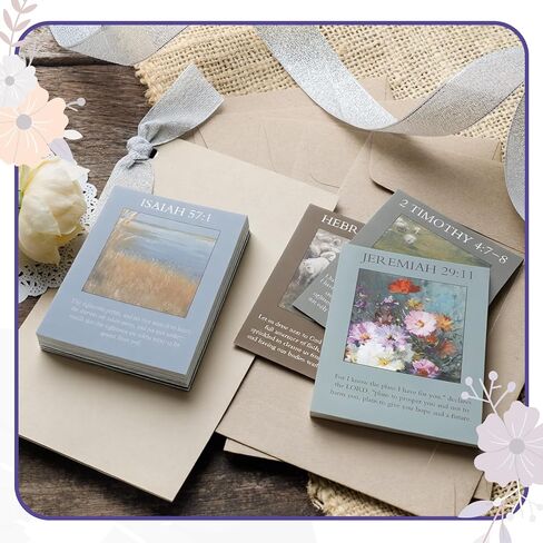 60 قطعة من بطاقات الكتاب المقدس الآية مع قطعة واحدة من الحامل الخشبي مقاس 5.51 × 4.33 بوصة، بطاقة ذاكرة الكتاب المقدس المسيحية، بطاقات عقلية مسيحية للمنزل والفصول الدراسية وأماكن العمل والهدايا (نمط عتيق) in Kuwait