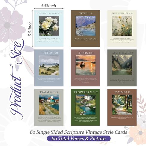 60 قطعة من بطاقات الكتاب المقدس الآية مع قطعة واحدة من الحامل الخشبي مقاس 5.51 × 4.33 بوصة، بطاقة ذاكرة الكتاب المقدس المسيحية، بطاقات عقلية مسيحية للمنزل والفصول الدراسية وأماكن العمل والهدايا (نمط عتيق) in Kuwait