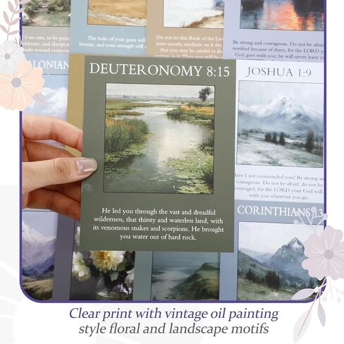 60 قطعة من بطاقات الكتاب المقدس الآية مع قطعة واحدة من الحامل الخشبي مقاس 5.51 × 4.33 بوصة، بطاقة ذاكرة الكتاب المقدس المسيحية، بطاقات عقلية مسيحية للمنزل والفصول الدراسية وأماكن العمل والهدايا (نمط عتيق) in Kuwait