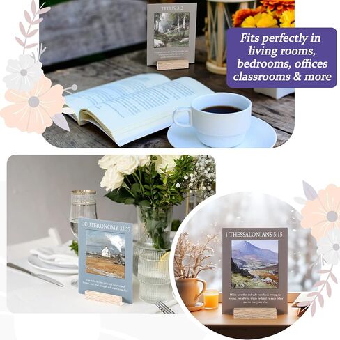 60 قطعة من بطاقات الكتاب المقدس الآية مع قطعة واحدة من الحامل الخشبي مقاس 5.51 × 4.33 بوصة، بطاقة ذاكرة الكتاب المقدس المسيحية، بطاقات عقلية مسيحية للمنزل والفصول الدراسية وأماكن العمل والهدايا (نمط عتيق) in Kuwait