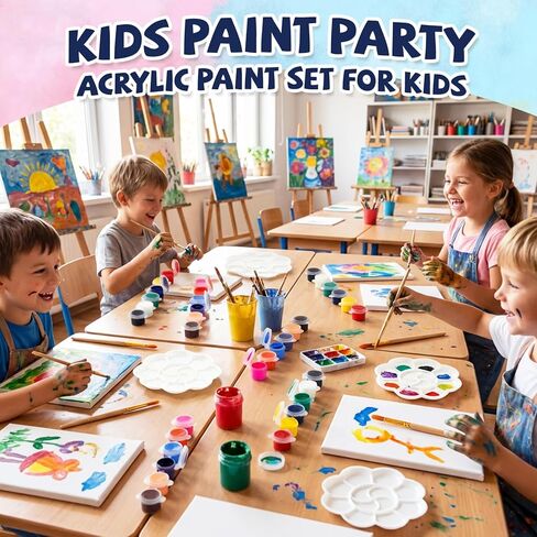 Acrylic Paint Set for Kids, 12 Colors Washable Paints With 5 Drawing Trays&10 Wooden Paintbrushes, Mini Watercolor Paint Kit for Adults, Valentine Easter Christmas Art Craft Kit Gifts, 10 Set in Kuwait