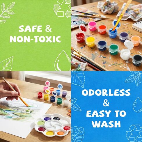 Acrylic Paint Set for Kids, 12 Colors Washable Paints With 5 Drawing Trays&10 Wooden Paintbrushes, Mini Watercolor Paint Kit for Adults, Valentine Easter Christmas Art Craft Kit Gifts, 10 Set in Kuwait