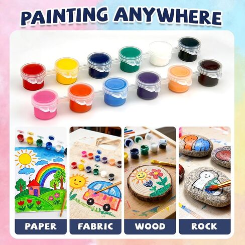 Acrylic Paint Set for Kids, 12 Colors Washable Paints With 5 Drawing Trays&10 Wooden Paintbrushes, Mini Watercolor Paint Kit for Adults, Valentine Easter Christmas Art Craft Kit Gifts, 10 Set in Kuwait