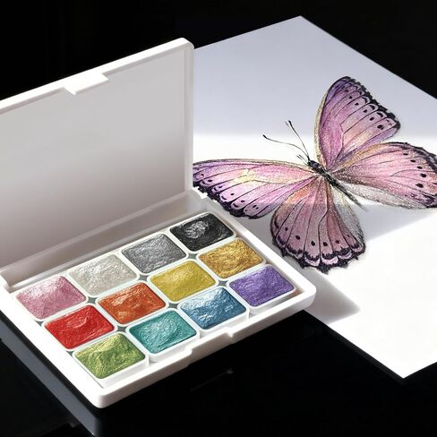 AUK 12 Pink Colors Mini Metallic Watercolor Paints Set for Adult Artists, Glitter Solid Watercolors 1ml Sparkle Pearlescent Shiny Watercolour Painting Set Christmas Gifts in Saudi Arabia