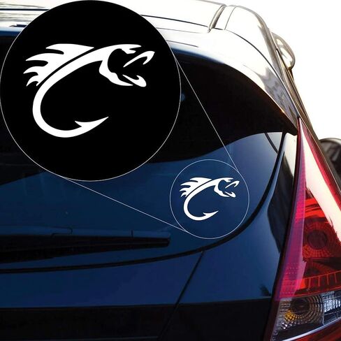 KamiDesigns Fish Hook Decal - White, Vinyl, Minimalist, Rectangular, Outdoor, 5x5 Inches - Car, Truck, Bumper, Window Pack of 1 in Kuwait