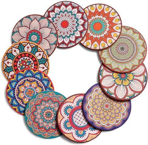 Drinks Coasters,Vintage Ethnic Floral Fabric Coasters Bar Coasters Cup Coasters for Friends,Housewarming,Party,Living Room Decor, 10pcs/Set, 5.12"/13cm (Mixed Colors) in Kuwait