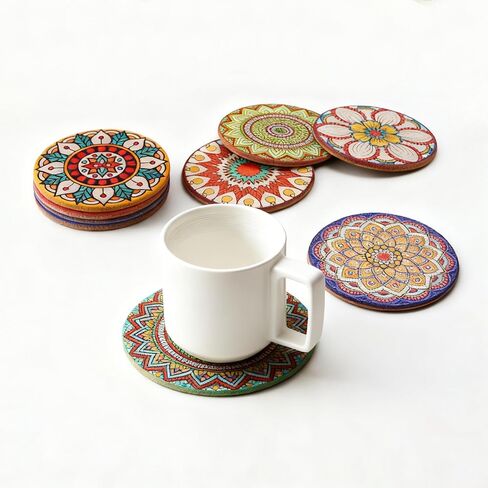 Drinks Coasters,Vintage Ethnic Floral Fabric Coasters Bar Coasters Cup Coasters for Friends,Housewarming,Party,Living Room Decor, 10pcs/Set, 5.12"/13cm (Mixed Colors) in Kuwait