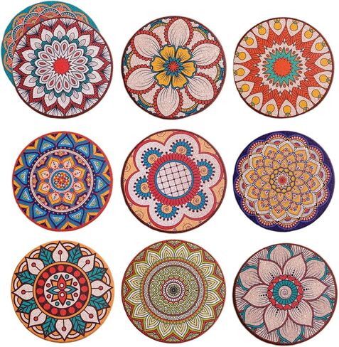 Drinks Coasters,Vintage Ethnic Floral Fabric Coasters Bar Coasters Cup Coasters for Friends,Housewarming,Party,Living Room Decor, 10pcs/Set, 5.12"/13cm (Mixed Colors) in Kuwait