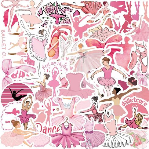 Cute Pink Ballet Stickers,50PCS Ballerina Gifts for Girls Teens Adult, Preppy Sticker for Water Bottles Laptop Scrapbook Luggage Phone, Waterproof Vinyl Decals for Ballerina Party Favors (Pink) in Saudi Arabia