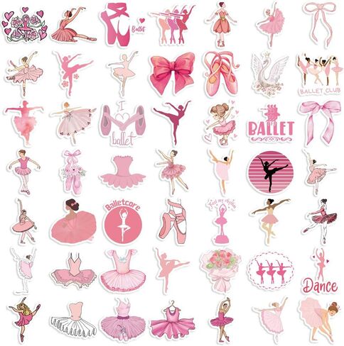 Cute Pink Ballet Stickers,50PCS Ballerina Gifts for Girls Teens Adult, Preppy Sticker for Water Bottles Laptop Scrapbook Luggage Phone, Waterproof Vinyl Decals for Ballerina Party Favors (Pink) in Saudi Arabia