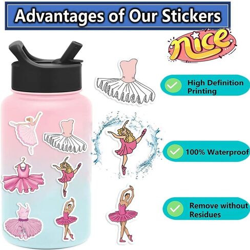 Cute Pink Ballet Stickers,50PCS Ballerina Gifts for Girls Teens Adult, Preppy Sticker for Water Bottles Laptop Scrapbook Luggage Phone, Waterproof Vinyl Decals for Ballerina Party Favors (Pink) in Saudi Arabia