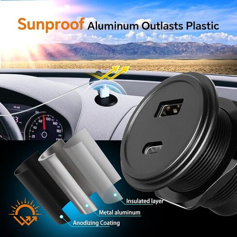 12V USB Outlet Wall Mount Aluminum PD3.0 and QC 3.0 Waterproof Dual Port DC 12~24V Socket USB C Cigarette Lighter Replacement for Boat RV Camper Trailer Truck Golf 2Pcs in Saudi Arabia