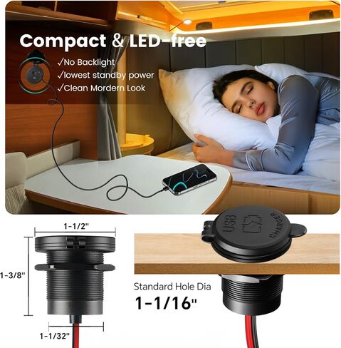 12V USB Outlet Wall Mount Aluminum PD3.0 and QC 3.0 Waterproof Dual Port DC 12~24V Socket USB C Cigarette Lighter Replacement for Boat RV Camper Trailer Truck Golf 2Pcs in Saudi Arabia