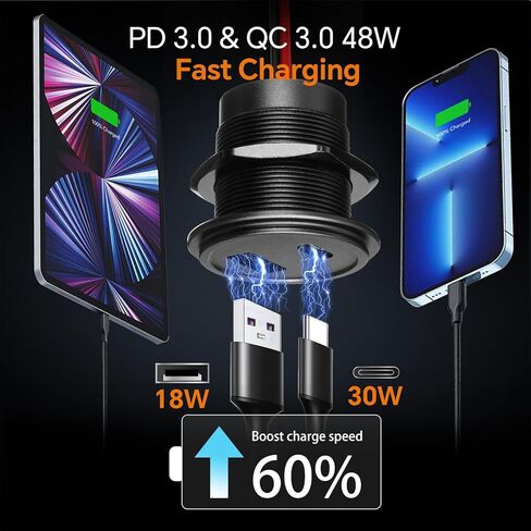 12V USB Outlet Wall Mount Aluminum PD3.0 and QC 3.0 Waterproof Dual Port DC 12~24V Socket USB C Cigarette Lighter Replacement for Boat RV Camper Trailer Truck Golf 2Pcs in Saudi Arabia