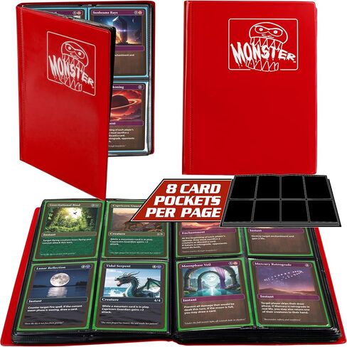 Monster 4 Pocket Trading Card Album- 20 Side Loading, Theft Deterrent, Padded Pages for Extra Protection-Deluxe Binder Holds 160 Yugioh, MTG, Magic The Gathering, Pokémon & Sport Cards-Holofoil Yellow in Kuwait