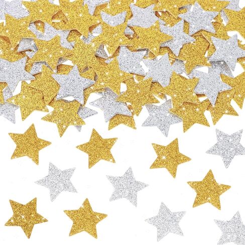 ONLYKXY Big Foam Self Adhesive Sticker Glitter Star Patch Cute Clothing Patches Reward Sponge Sticker Confetti Badge for Bag Hat Craft Card Scrapbook DIY Party Decor (120, Gold & Silver, 1.18in) in Saudi Arabia