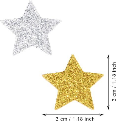ONLYKXY Big Foam Self Adhesive Sticker Glitter Star Patch Cute Clothing Patches Reward Sponge Sticker Confetti Badge for Bag Hat Craft Card Scrapbook DIY Party Decor (120, Gold & Silver, 1.18in) in Saudi Arabia