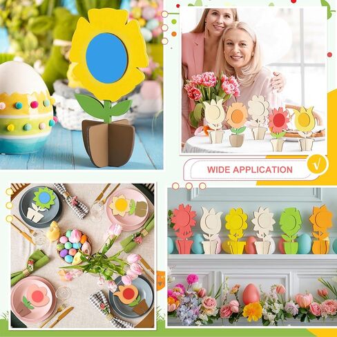 MotiMind 48 Pcs Wood Flower for Crafts 3D Spring Wooden Flower Cutouts with 12 Colored Pens Unfinished Wooden Tulip Signs Wooden Tulip to Paint Mother's Day Table Centerpiece Spring Tiered Tray Decor in Kuwait