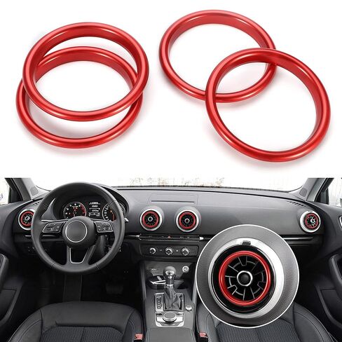 TOMALL 4pcs Aluminum AC Vent Outlet Ring Cover Compatible with Audi A3 S3 RS3 Air Conditioning Inner Vent Trim Decoration Interior Accessories (Red-Inner Ring) in Saudi Arabia
