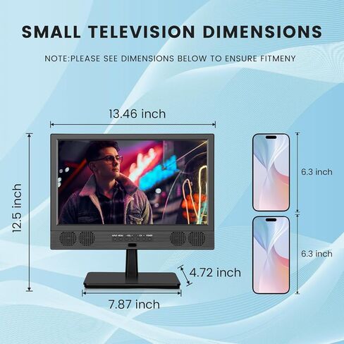 Portable TV,12inch Small Kitchen TV with Antenna-Batterys-USB/HDMI Port,12 Volt Charger Cable/AC Power-Wall Mounted TV for Caravan and Bedrooms in Kuwait