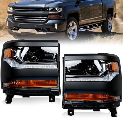 HID/Xenon Headlight Assembly Compatible with 2016 2017 2018 Chevy Silverado 1500 Headlamp Black Housing Replacement Head Light Driver and Passenger Side W/O Bulbs (Black) in Saudi Arabia