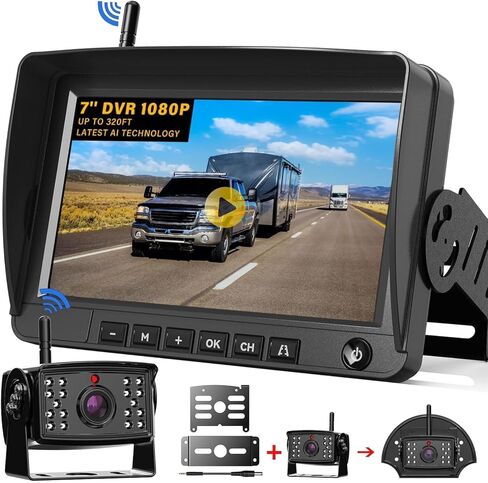 كاميرا احتياطية لاسلكية خالية من التثبيت لـ RV: شاشة DVR مقاس 7 بوصة، 1 دقيقة سهلة التركيب تعمل بالطاقة الشمسية المغناطيسية المقاومة للماء وكاميرا الرؤية الخلفية القابلة لإعادة الشحن HD 1080P رؤية ليلية لشاحنات RVs والمعسكرات in Kuwait