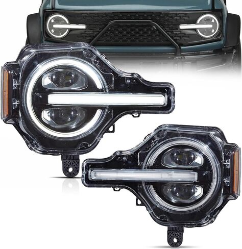 مصابيح أمامية متعددة الألوان من VLAND تناسب 2021-2024 Ford Bronco 6th Gen U725 (غير مناسبة Raptor/Sport)، مصابيح أمامية LED مع إشارة انعطاف، مصابيح أمامية لجهاز العرض in Saudi Arabia