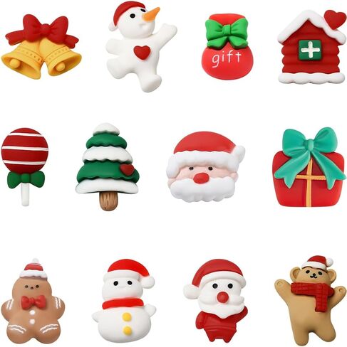 SUNNYCLUE 72Pcs 12 Styles Resin Christmas Charm Holiday Cabochons Bulk Assorted Flatback Winter Xmas Tree Socking Bell Deer Candy Cabochon for DIY Crafting Jewelry Making Embellishments Accessories in Saudi Arabia