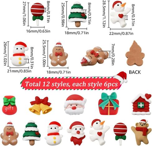 SUNNYCLUE 72Pcs 12 Styles Resin Christmas Charm Holiday Cabochons Bulk Assorted Flatback Winter Xmas Tree Socking Bell Deer Candy Cabochon for DIY Crafting Jewelry Making Embellishments Accessories in Saudi Arabia