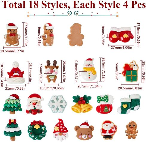 SUNNYCLUE 72Pcs 12 Styles Resin Christmas Charm Holiday Cabochons Bulk Assorted Flatback Winter Xmas Tree Socking Bell Deer Candy Cabochon for DIY Crafting Jewelry Making Embellishments Accessories in Saudi Arabia