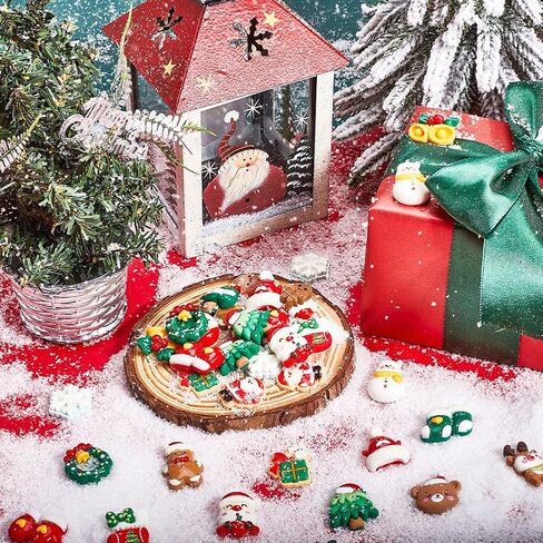 SUNNYCLUE 72Pcs 12 Styles Resin Christmas Charm Holiday Cabochons Bulk Assorted Flatback Winter Xmas Tree Socking Bell Deer Candy Cabochon for DIY Crafting Jewelry Making Embellishments Accessories in Saudi Arabia