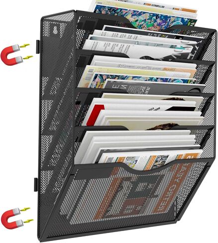 3 Tier Magnetic File Holder for File Cabinets, Refrigerator, Whiteboard, Office, No Drilling Installation Large Capacity Black Magnetic File Holder in Saudi Arabia