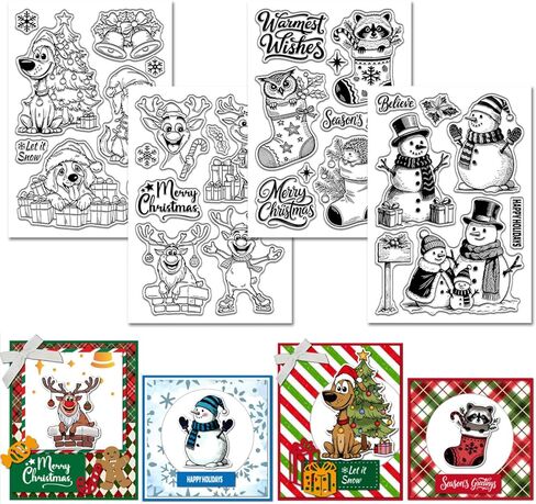 GLOBLELAND 4 Sheets Christmas Comic Cat Clear Stamp for Scrapbooking Cartoon Cats Silicone Stamps Happy Holidays Transparent Stamp Set for Card Making DIY Embossing Journaling in Saudi Arabia