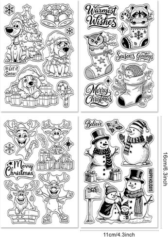 GLOBLELAND 4 Sheets Christmas Comic Cat Clear Stamp for Scrapbooking Cartoon Cats Silicone Stamps Happy Holidays Transparent Stamp Set for Card Making DIY Embossing Journaling in Saudi Arabia