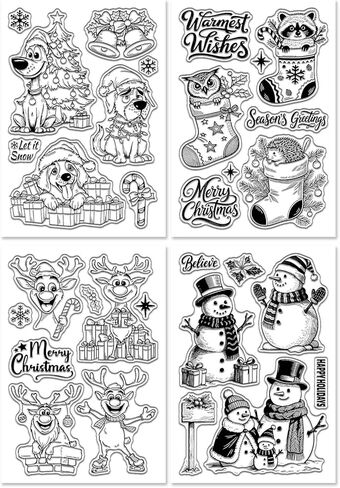 GLOBLELAND 4 Sheets Christmas Comic Cat Clear Stamp for Scrapbooking Cartoon Cats Silicone Stamps Happy Holidays Transparent Stamp Set for Card Making DIY Embossing Journaling in Saudi Arabia