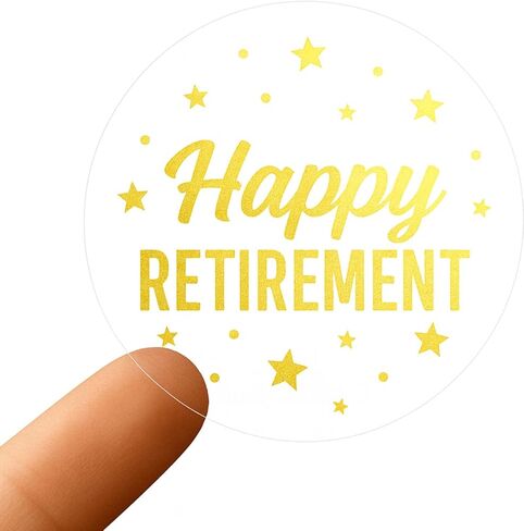 100 x Happy Retirement Party Favor Stickers, Transparent Gold Foil Retire Thank You Labels for Gifts or Envelope Seals, Happy Retirement Treat Bag Stickers, 1.6" in Saudi Arabia