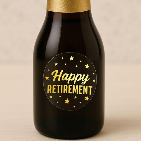 100 x Happy Retirement Party Favor Stickers, Transparent Gold Foil Retire Thank You Labels for Gifts or Envelope Seals, Happy Retirement Treat Bag Stickers, 1.6" in Saudi Arabia