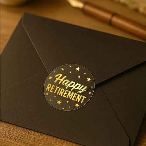 100 x Happy Retirement Party Favor Stickers, Transparent Gold Foil Retire Thank You Labels for Gifts or Envelope Seals, Happy Retirement Treat Bag Stickers, 1.6" in Saudi Arabia