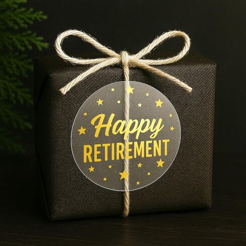 100 x Happy Retirement Party Favor Stickers, Transparent Gold Foil Retire Thank You Labels for Gifts or Envelope Seals, Happy Retirement Treat Bag Stickers, 1.6" in Saudi Arabia