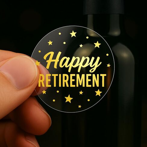 100 x Happy Retirement Party Favor Stickers, Transparent Gold Foil Retire Thank You Labels for Gifts or Envelope Seals, Happy Retirement Treat Bag Stickers, 1.6" in Saudi Arabia
