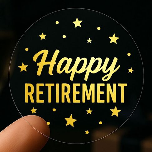 100 x Happy Retirement Party Favor Stickers, Transparent Gold Foil Retire Thank You Labels for Gifts or Envelope Seals, Happy Retirement Treat Bag Stickers, 1.6" in Saudi Arabia