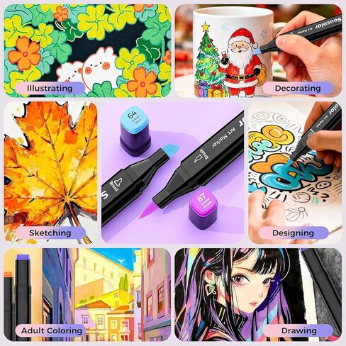 Soucolor Alcohol Markers Set, 101 Dual Tip Permanent Artist Coloring Markers for Adult Coloring Books, Sketching and Illustrations, Card Making Art Supplies Drawing Set with Case for Easy Storage in Kuwait